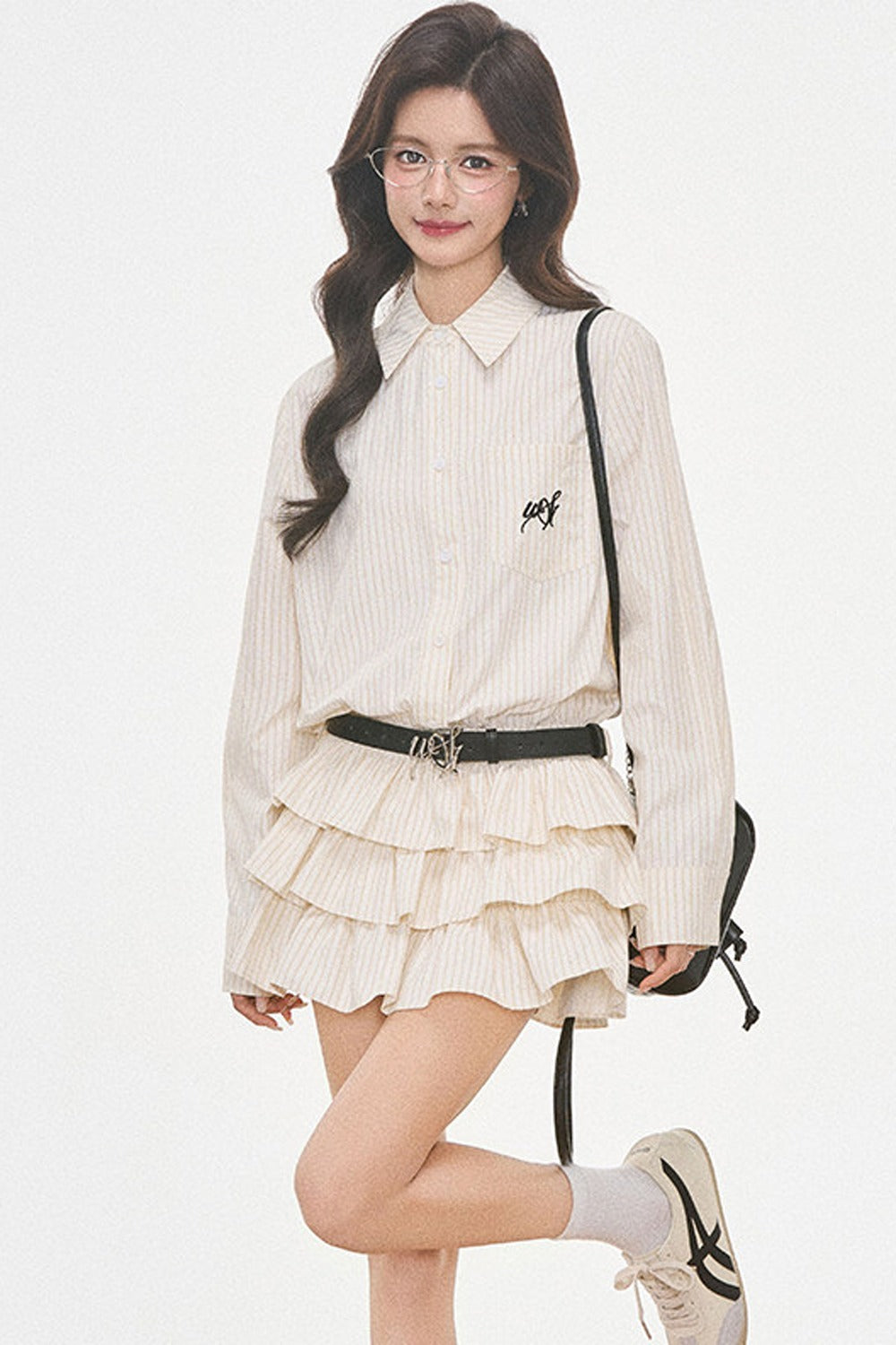 Woolen Baseball Jacket with Tiered Shirt Dress Set-Up