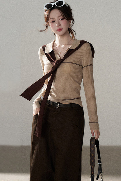 Pullover Shawl Knit Top and Skirt Set-Up