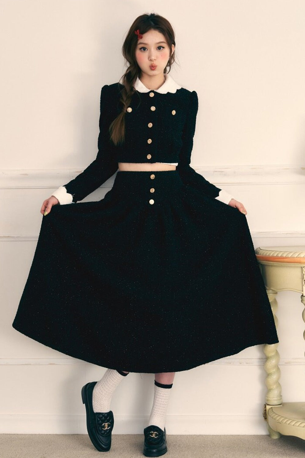 Tweed Jacket and Long Skirt Two-Piece Set