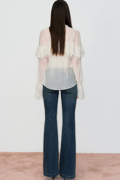 Rhinestone Lace V-Neck Blouse