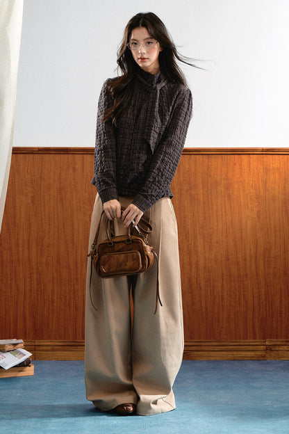 Plaid Cable-Knit Knit Shirt Top