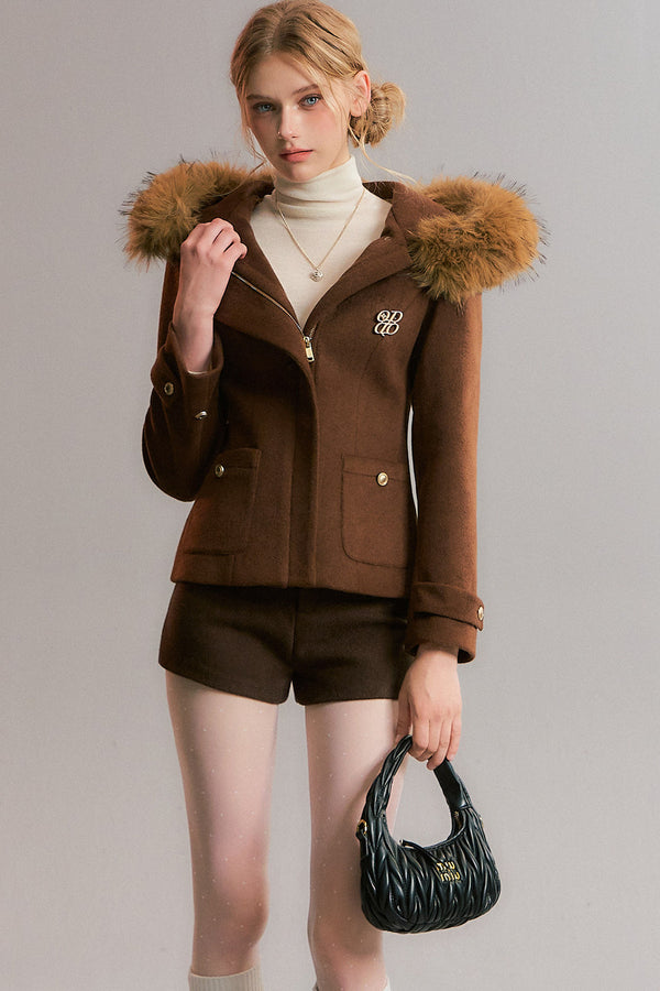 Detachable Fur Collar Hooded Jacket