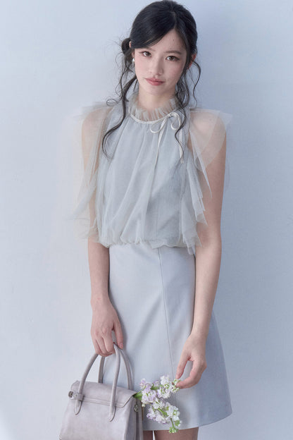 Plissiertes Kleid mit Mesh-Patchwork
