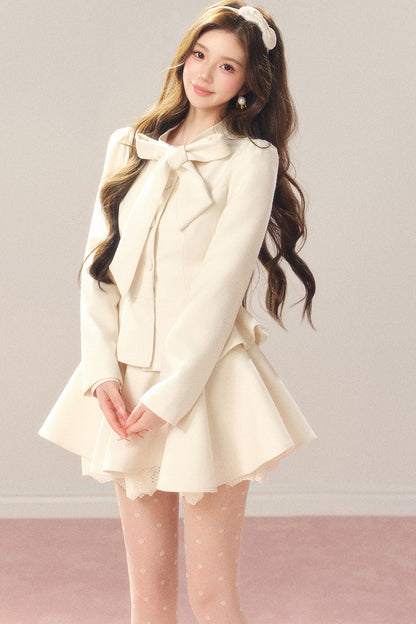 French Hepburn Style Imitation Wool Top and Skirt Set-Up
