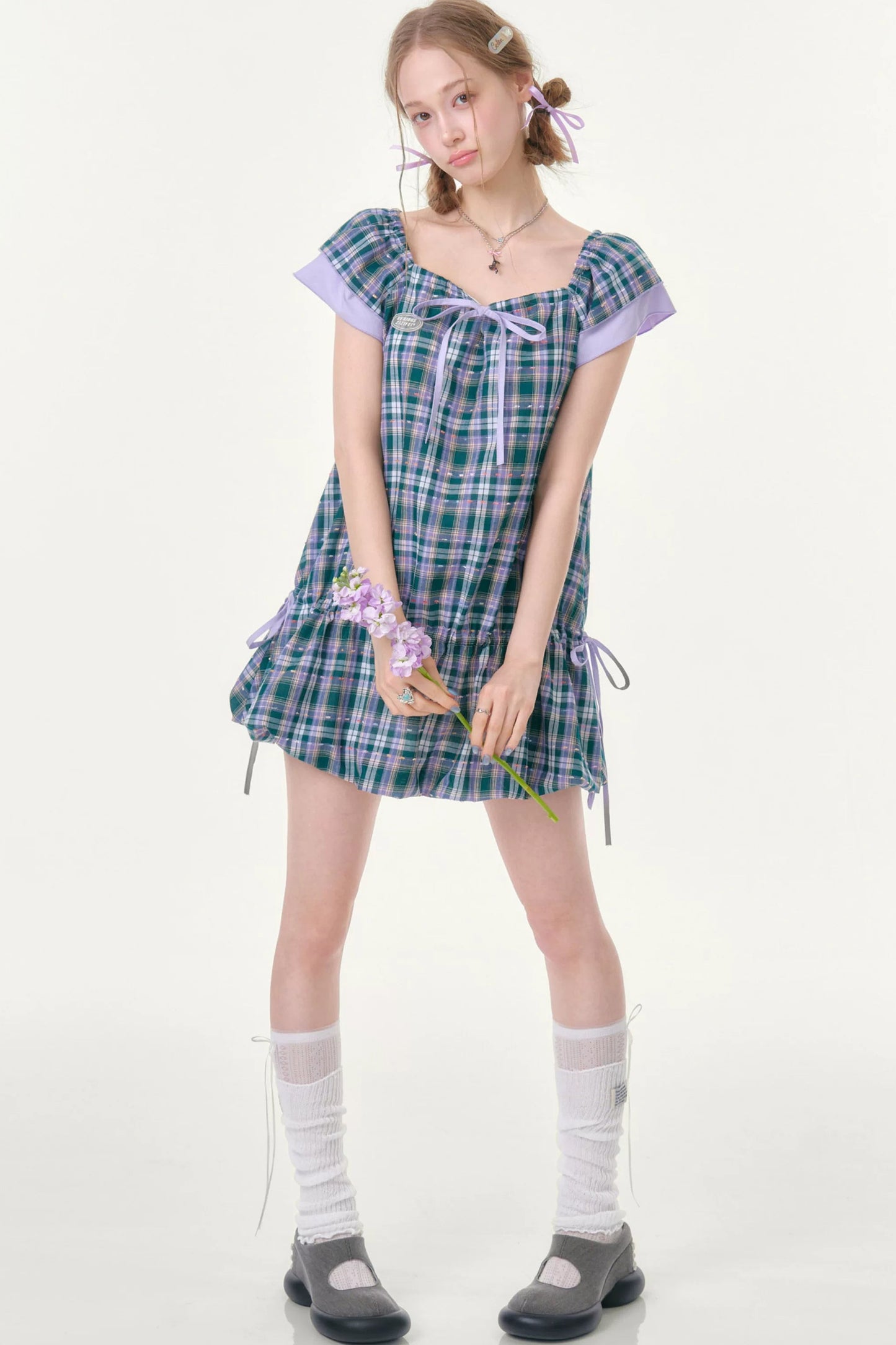 Purple Plaid Flutter Dress