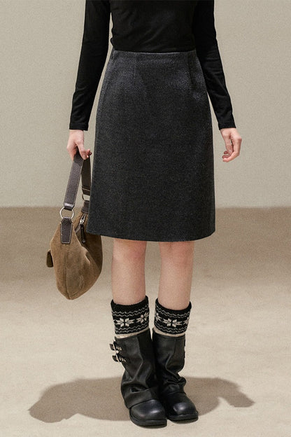 High-Waisted Straight Woolen Skirt