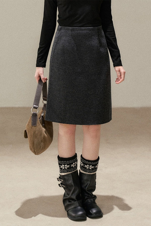 High-Waisted Straight Woolen Skirt