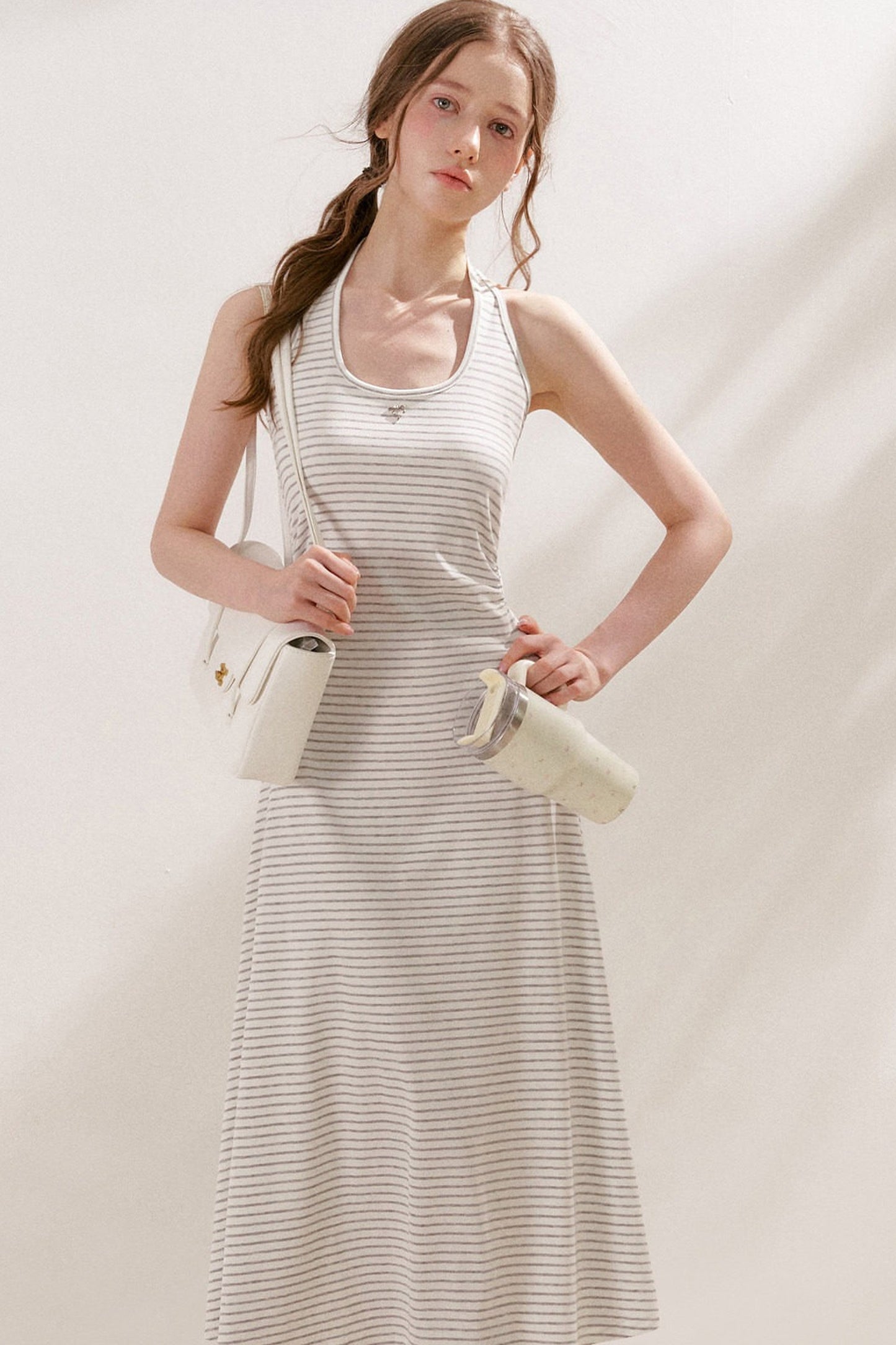 Vestido maxi de cuello halter a rayas