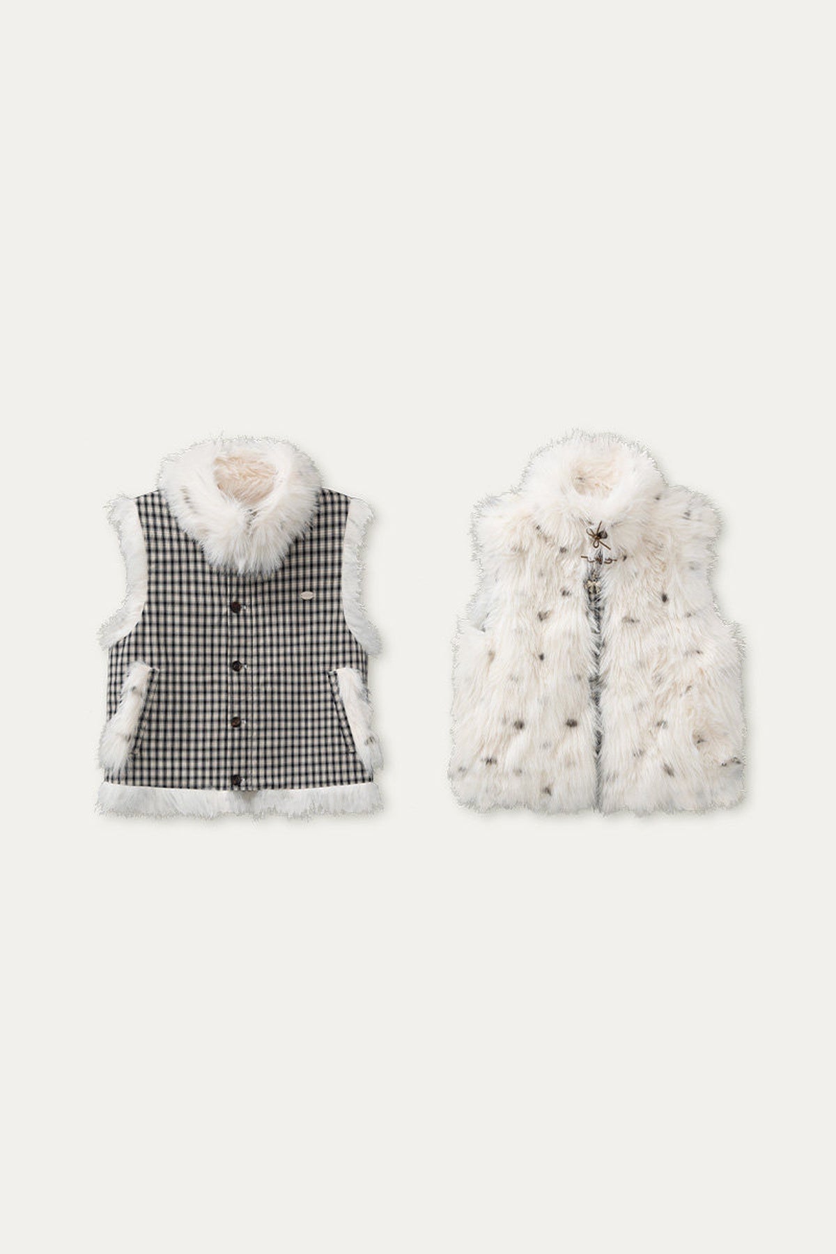 Reversible Polka Dot Plaid Faux Fur Vest