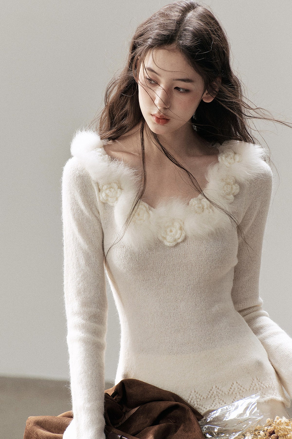 Wool Floral Knit Top