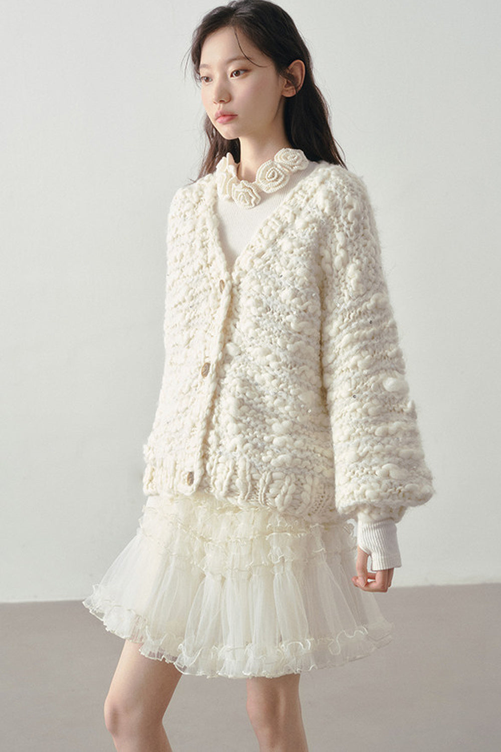 Chunky Knit Beige Cardigan