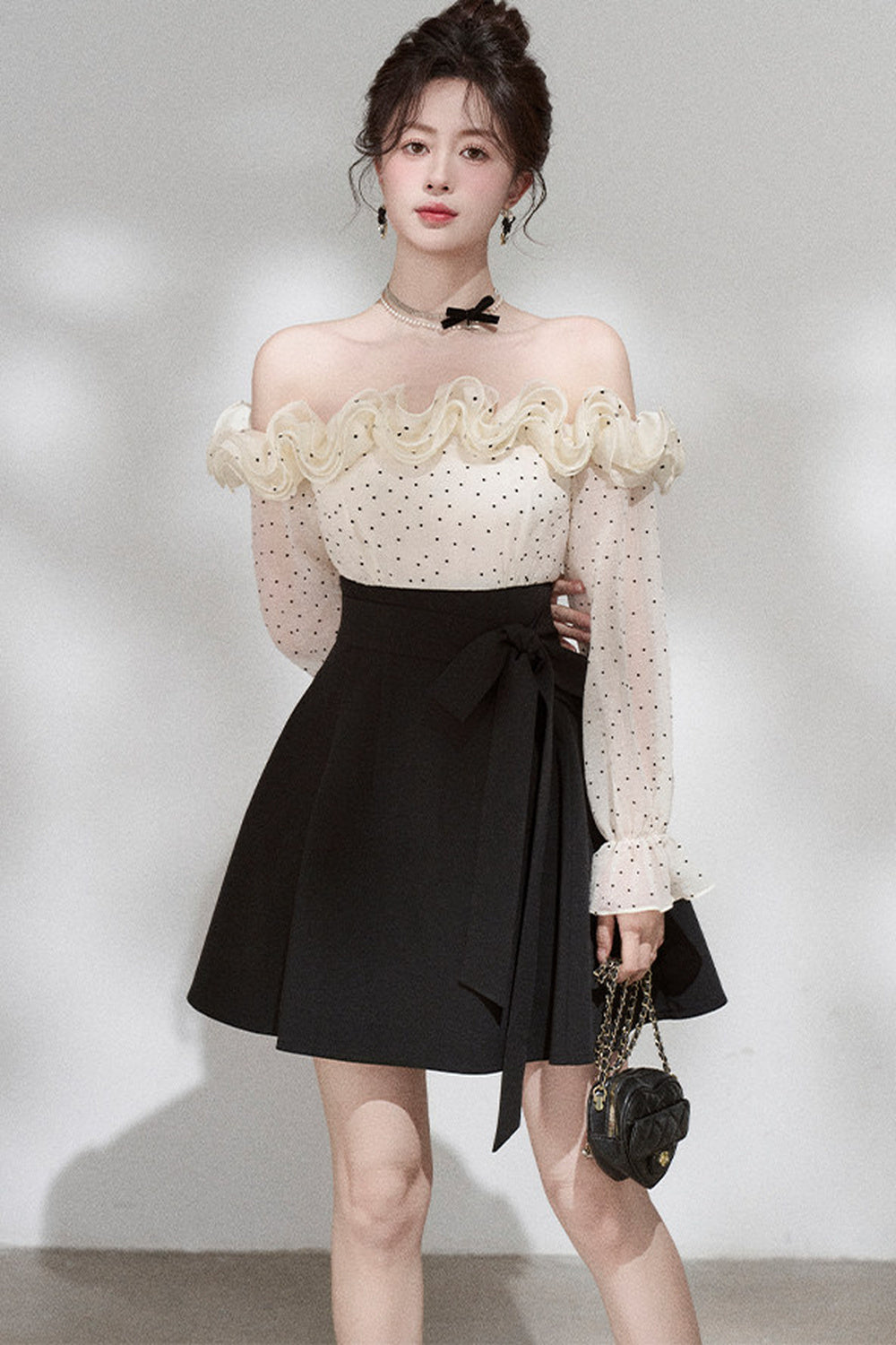 Ruffle Off-Shoulder Long Sleeve Dress