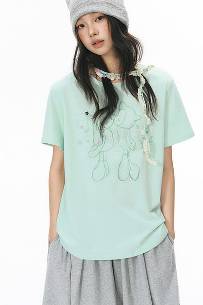 Kiss Print Short Sleeve Blouse
