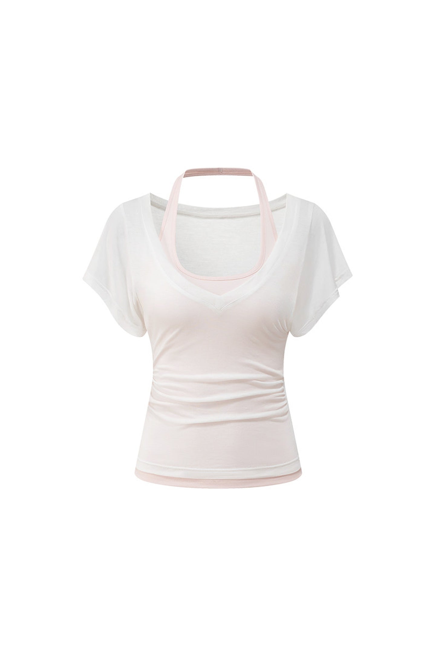White T-Shirt and Pink Halter Neck Tank Top Set