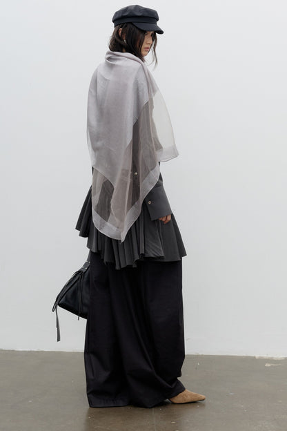 Vestido camisero drapeado plisado asimétrico con bajo de volantes