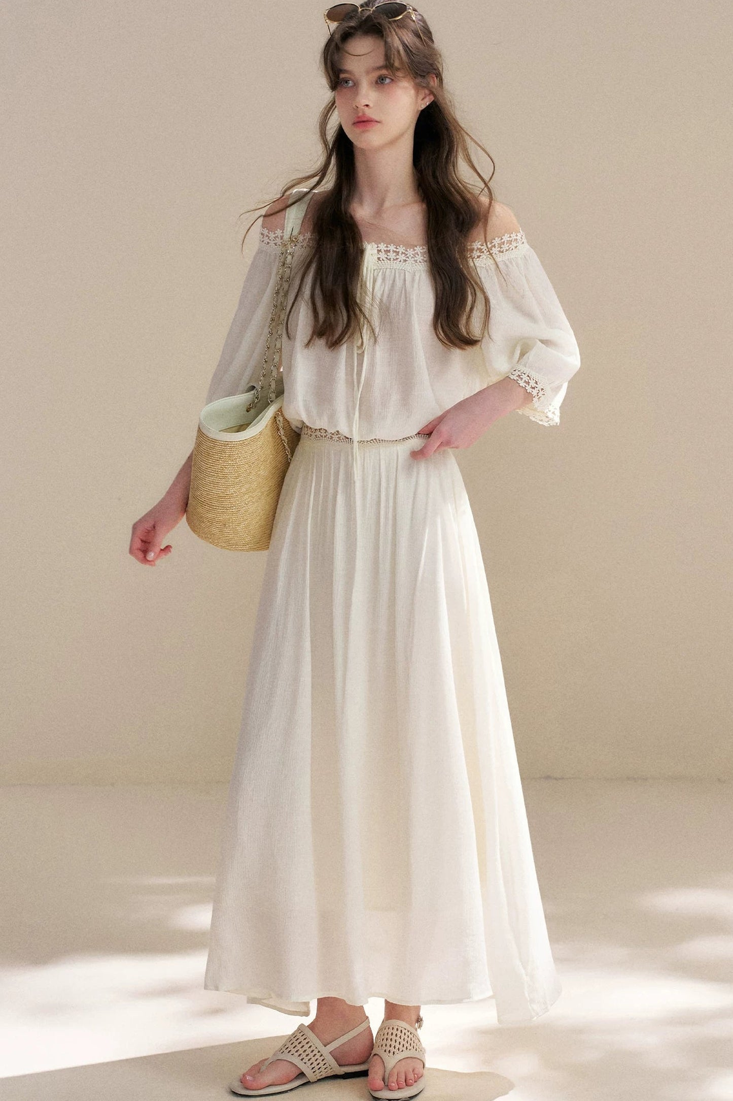 Irregular French Lace Off-Shoulder Set-Up