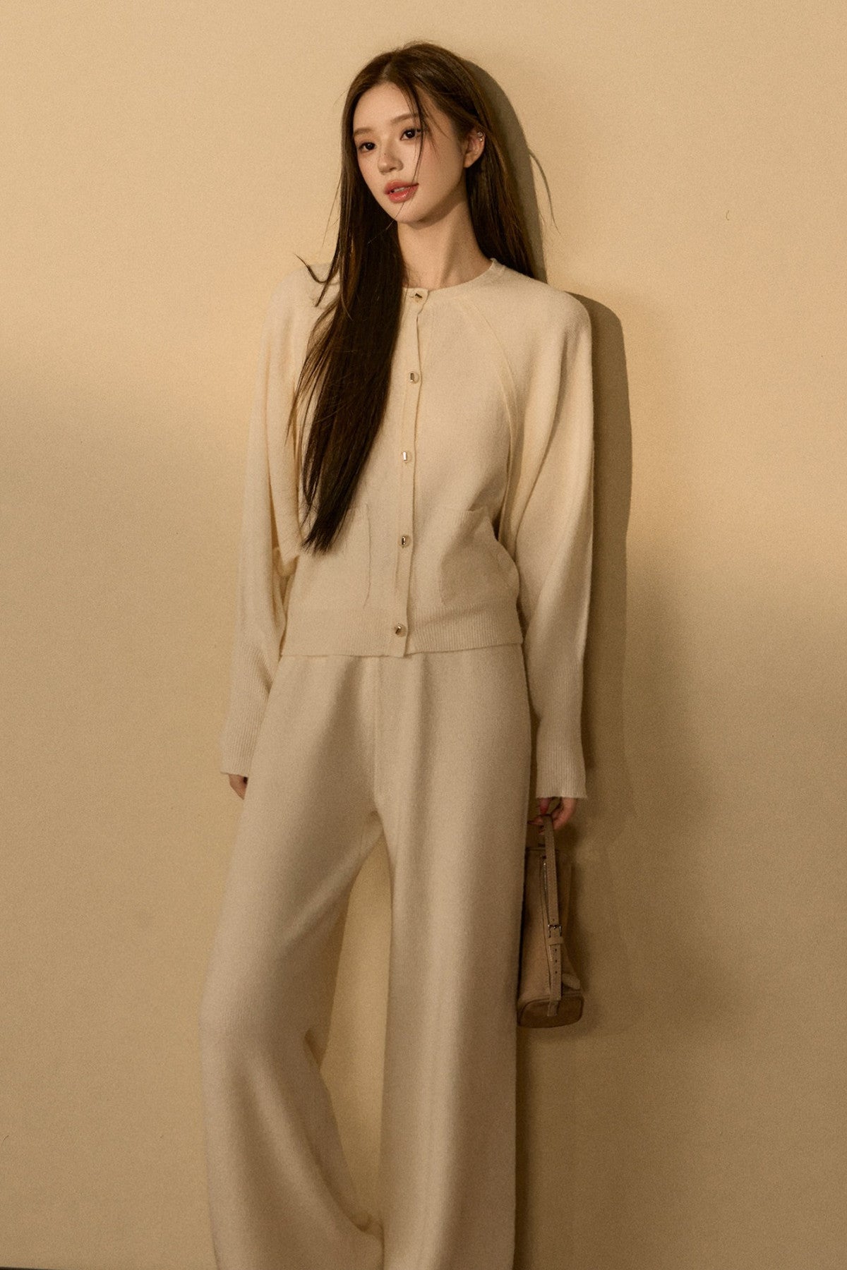 Wool and Cashmere Blend Cardigan and Pants Set-Up
