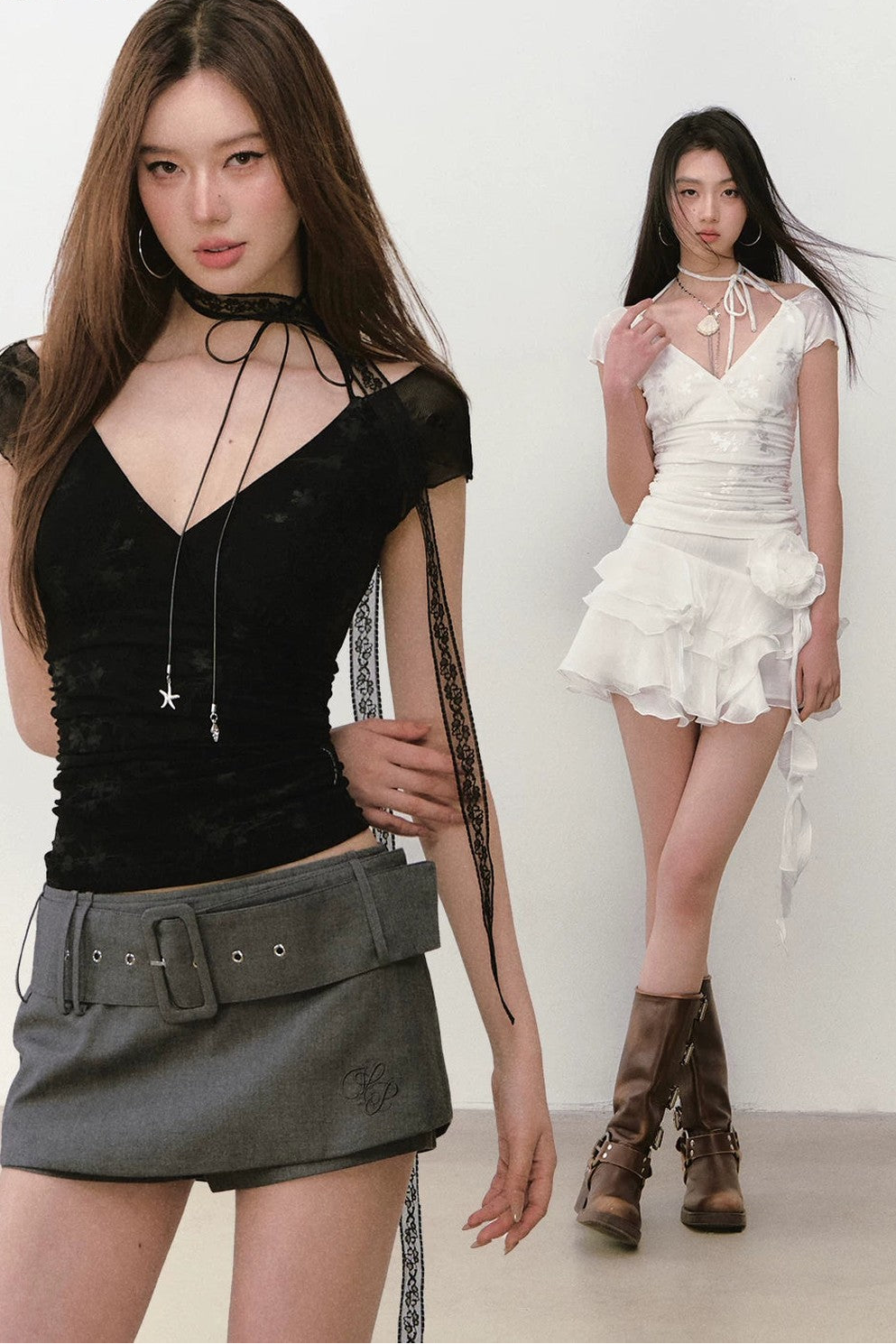 Viapitti Mesh Jacquard Lace Halter T-Shirt