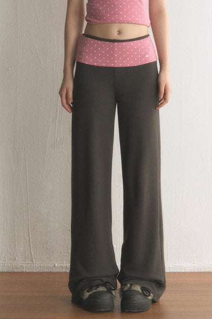 Low-Waist Polka Dot Waistband Flared Pants