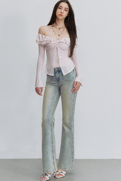 Asymmetrical Ruffle Cross-Knot Top