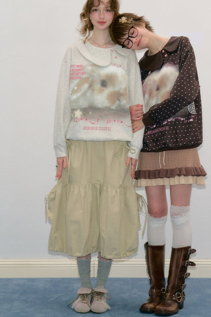 Sudadera con estampado de conejo y cuello Peter Pan