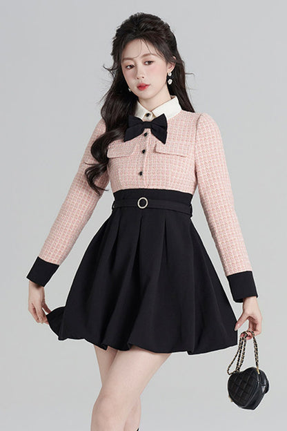 Tweed- und Samtkleid