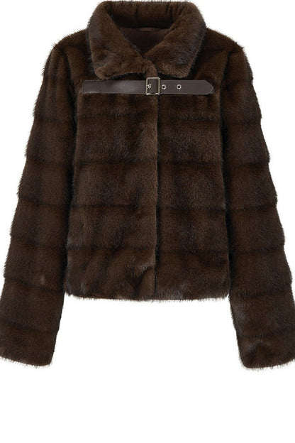 Stand Collar Faux Mink Fur Jacket