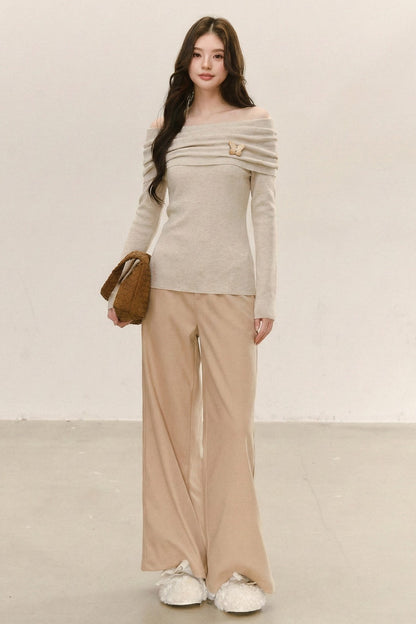 Off-Shoulder Knit Top and Pants Set-Up