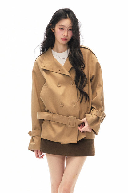 British Style Short Trench Coat and Skirt Set-Up