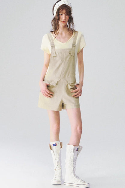 Linen Workwear Short Overalls