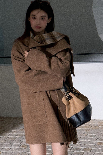 Drop-Shoulder Tassel Scarf Collar Jacket