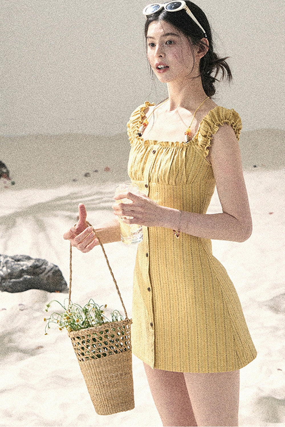 French Halter Striped Dress