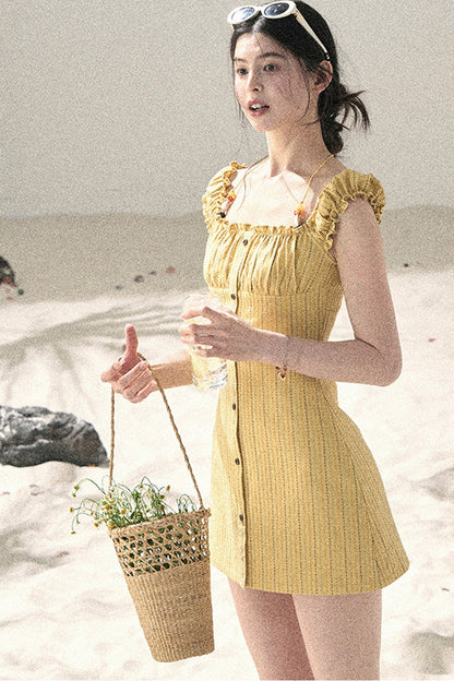 French Halter Striped Dress
