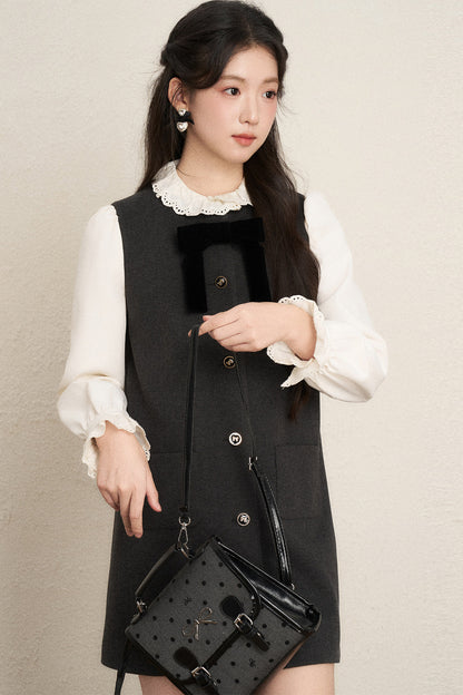 Ruffled Blouse and Vest Dress Set-Up