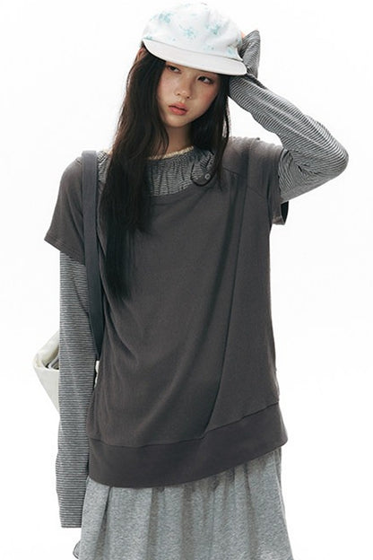 Color-Blocked Raglan Knit Blouse