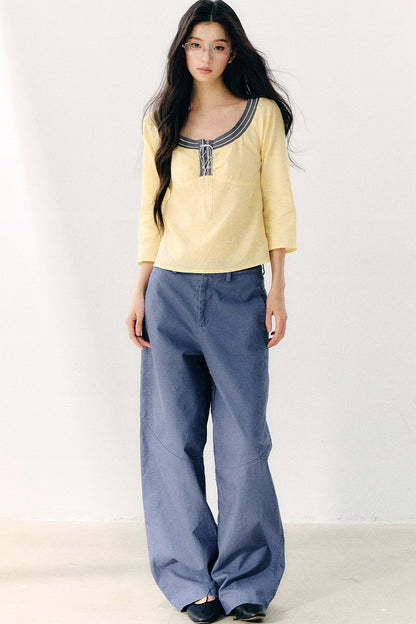 Washed Twill Cotton Loose Pants