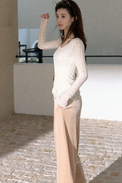 Jacquard Spliced Lace Knit Top