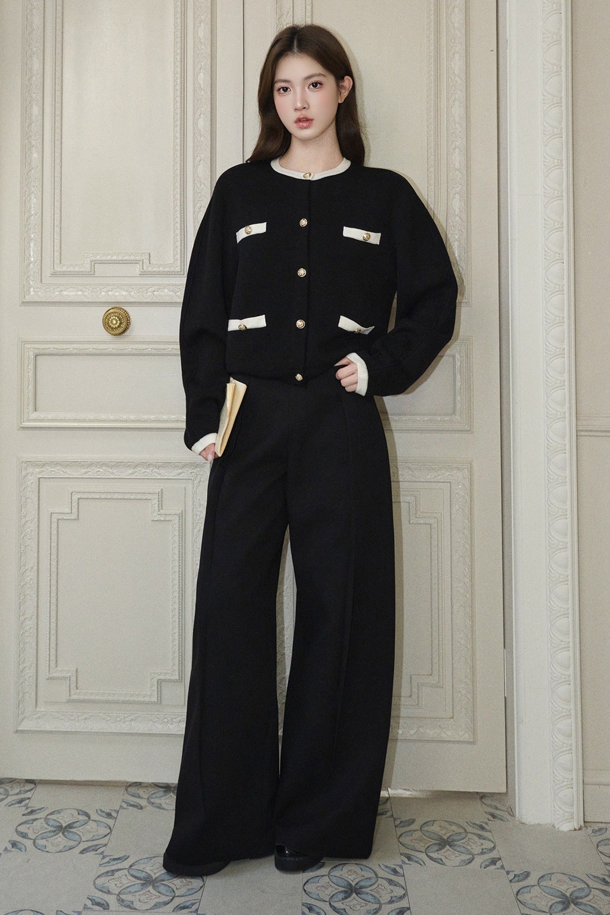 Color-Block Wool Knit Jacket