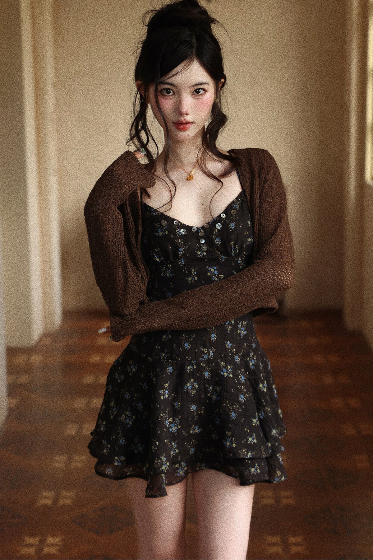 Floral Chiffon Ruffle Hem Slip Dress
