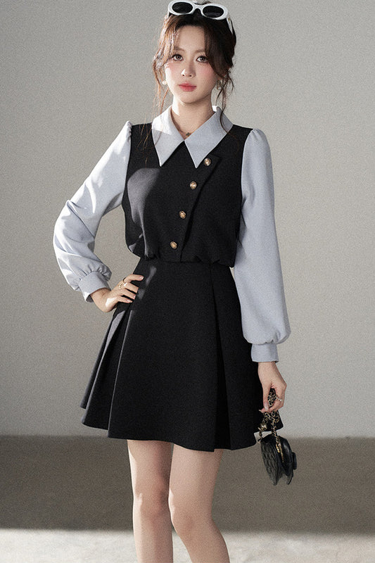 Berkeley Style Contrasting Sleeve Short Dress
