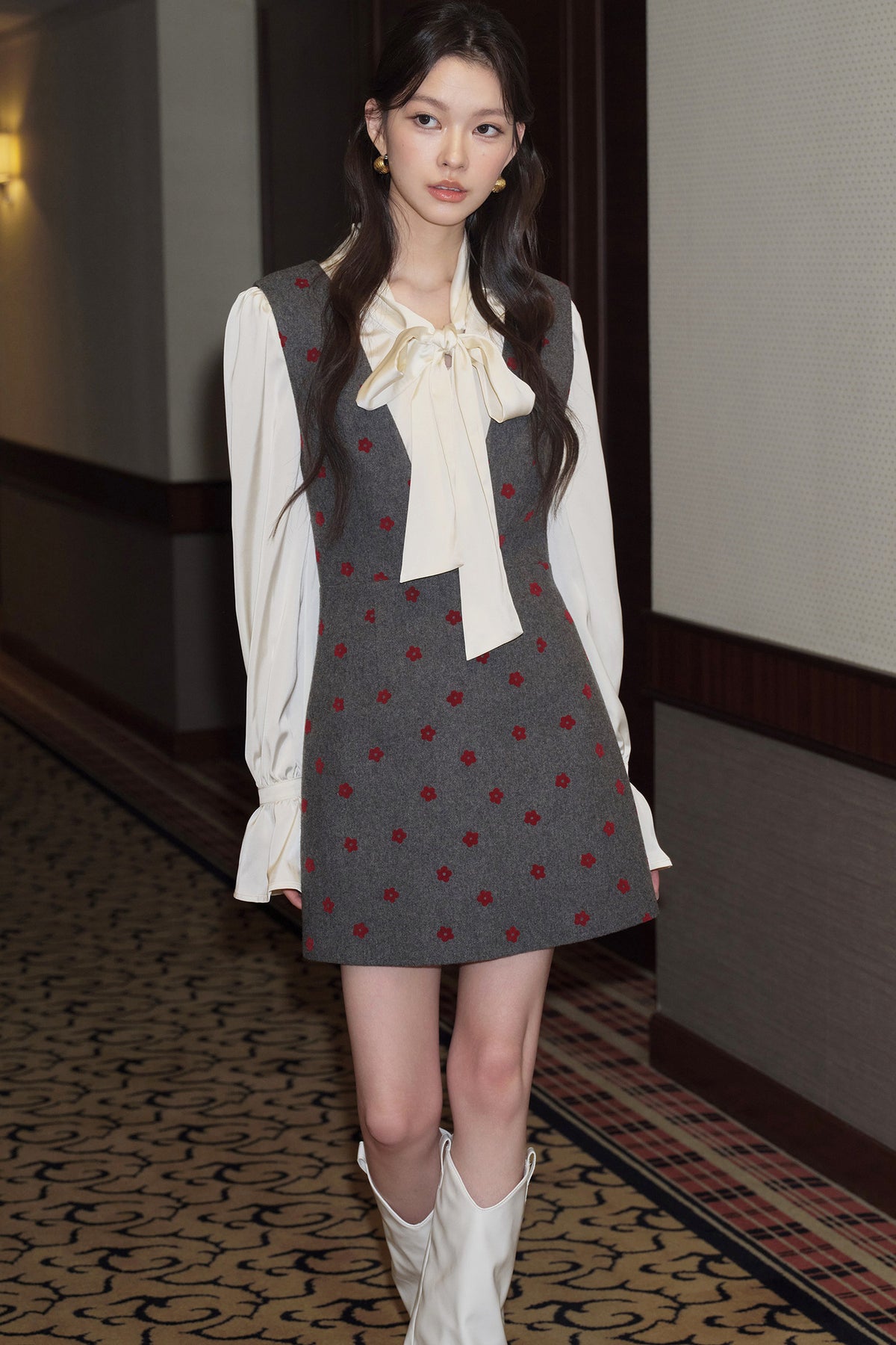 French Bow Long-Sleeved Shirt and Shorts Set-Up