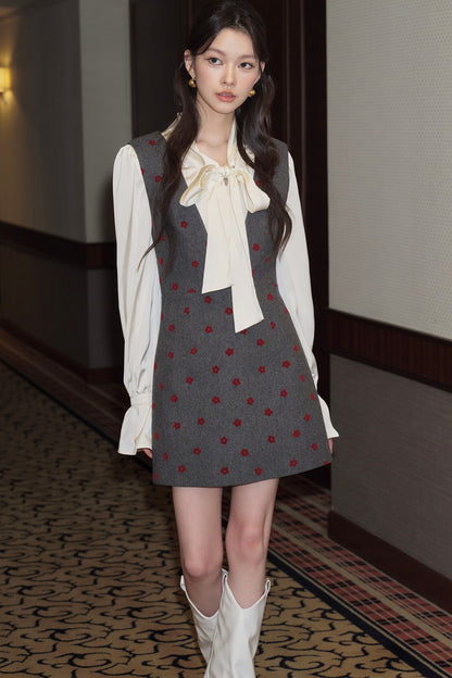 French Bow Long-Sleeved Shirt and Shorts Set-Up