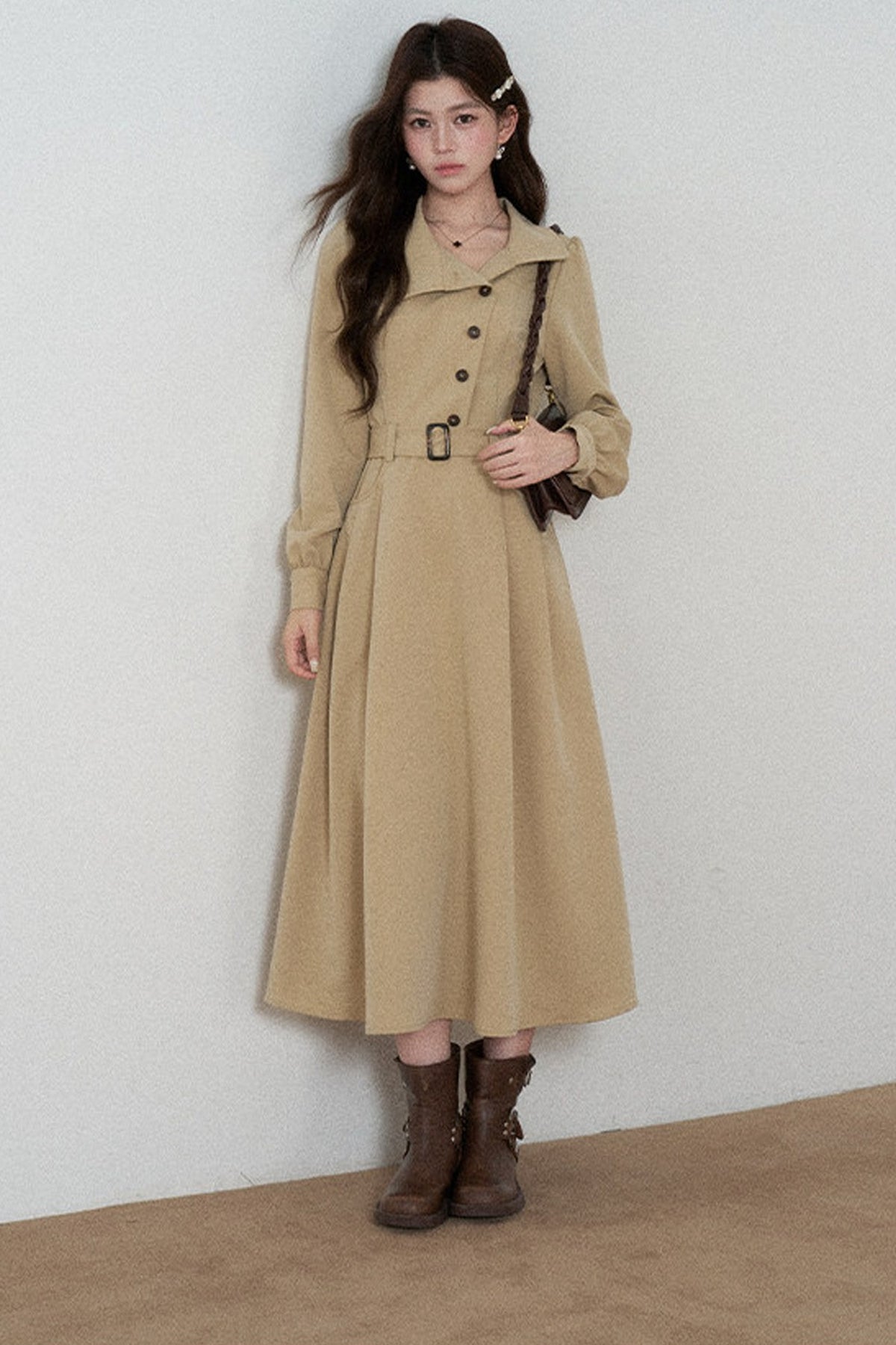 Vestido trench caqui de manga larga