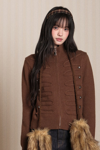 Napoleon Style Zipper Knit Cardigan