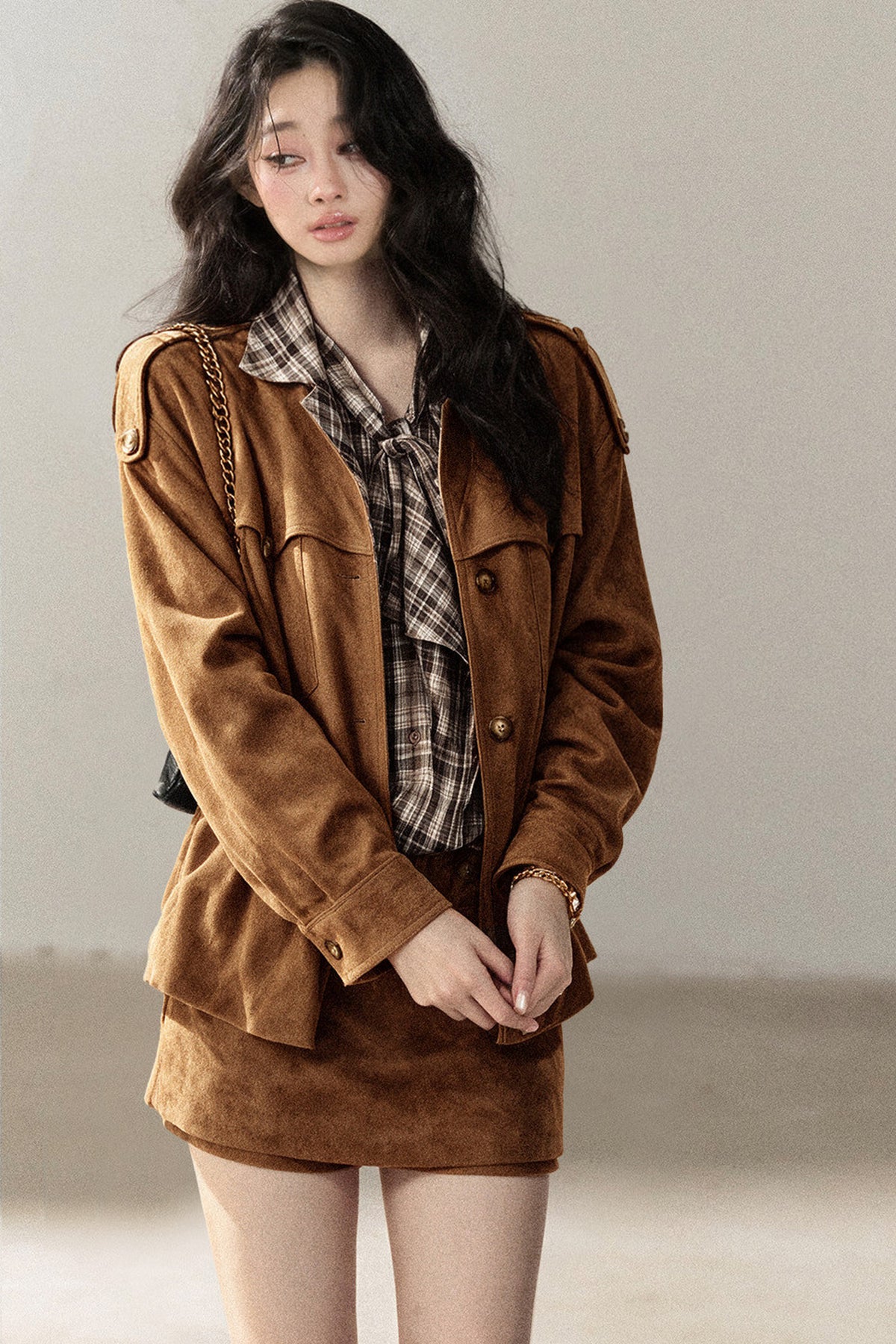 Faux Suede Jacket and Skirt Set-Up