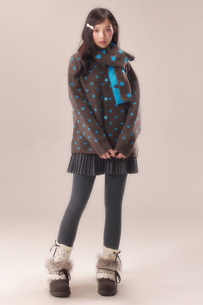 Polka Dot Scarf Knit Cardigan