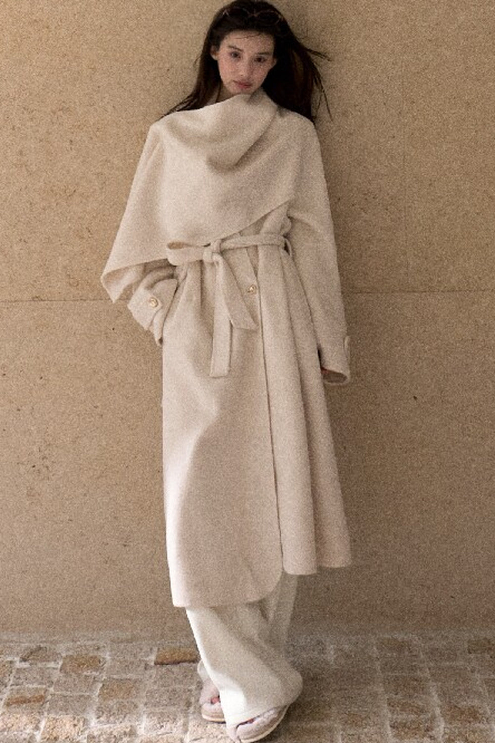 Double-Sided Wool Scarf Collar Coat