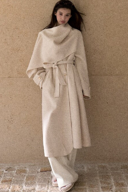 Double-Sided Wool Scarf Collar Coat