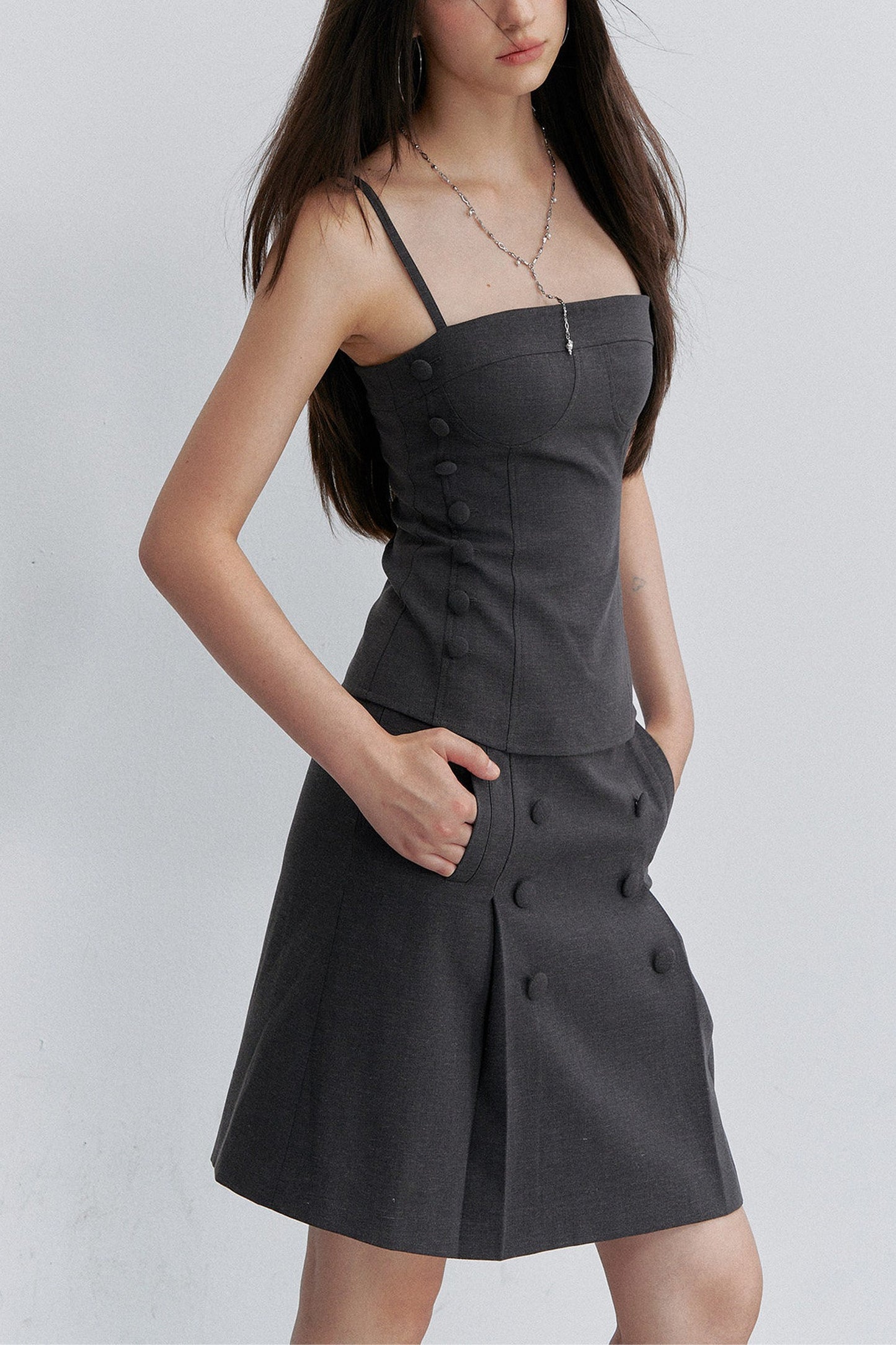 Buttoned Tie Waist Tube Top