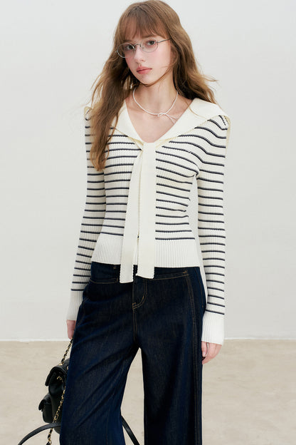 Navy Striped Sailor Collar Knit Top